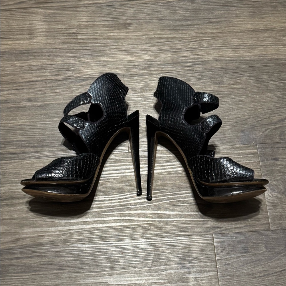 NICHOLAS KIRKWOOD Black Leather SNAKESKIN TEXTURE Shoes 40.5 Platform $500 Reta